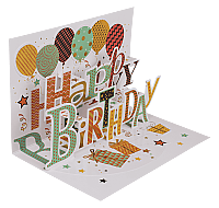 3 BOYUTLU DOĞUMGÜNÜ KARTI (Zarflı - 4 Farklı Çeşit) - POP-UP PRESENT CARD HAPPY BIRTHDAY (With Envelope - 4 Assorted) - 3