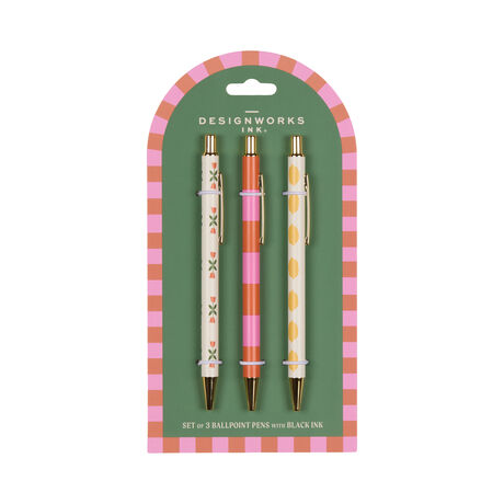 A DOPO TÜKENMEZ KALEM SETİ 3'LÜ (ÇİÇEK, ÇİZGİLİ, LİMON) - A DOPO SET OF 3 PENS - FLOWER, STRIPE, LEMON