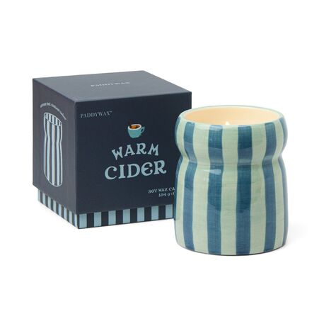 CABANA SERAMİK KUTULU MUM MAVİ ÇİZGİLİ-WARM CIDER 184 gr. - CABANA BLUE/NAVY STRIPED CERAMIC CANDLE-WARM CIDER