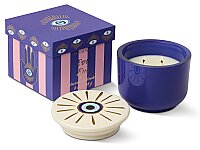 CHARMED KUTULU MAVİ CAM MUM EVIL EYE CERAMIC/INCENSE&SMOKE 226 gr. - CHARMED BLUE GLASS CANDLE WITH EVIL EYE CERAMIC/INCENSE&SMOKE - 1