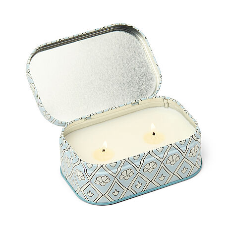 CHERIE MAVİ&BEYAZ TENEKE MUM 127 gr. CHERIE PRINTED TIN CANDLE BLUE&WHITE/LAVENDER&THYME - 3