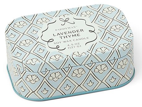 CHERIE MAVİ&BEYAZ TENEKE MUM 127 gr. CHERIE PRINTED TIN CANDLE BLUE&WHITE/LAVENDER&THYME - 1