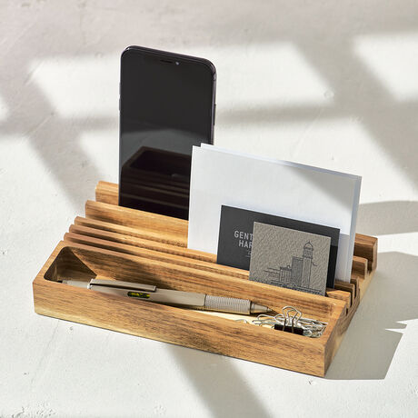 GENTLEMEN'S HARDWARE AHŞAP MASAÜSTÜ DÜZENLEYİCİ-WOODEN DESK ORGANISER WITH PHONE STAND - 7