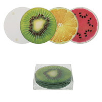 GLASS COASTER SET - FRUITS - Cam Bardak Altlıkları - Meyveler - 4lü Set - Thumbnail