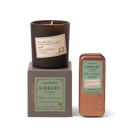 LİBRARY CAM MUM - LİBRARY CANDLE WILLIAM SHAKESPEARE - PAPYRUS/PALM/EUCALYPTUS 170 gr