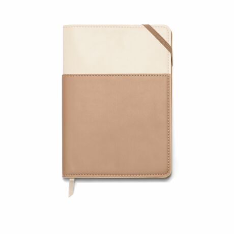 VEGAN DERI DEFTER 22x15 cm. - VEGAN LEATHER POCKET JOURNAL IVORY&TAUPE - 1