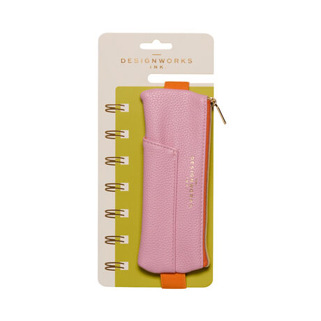 VEGAN DERİ DEFTER ÜSTÜ KALEM ÇANTASI - VEGAN LEATHER PEN POUCH - PINK + ORANGE